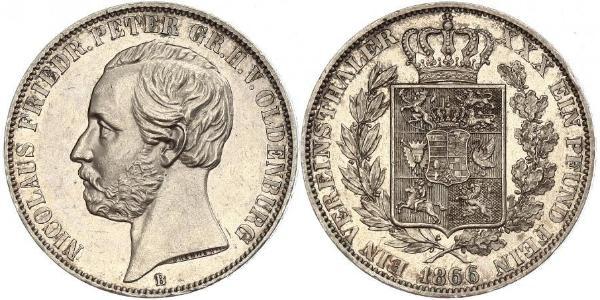 1 Thaler 奥尔登堡大公国 (1814 - 1918) 銀 彼得二世 (奥尔登堡) (1827 - 1900)