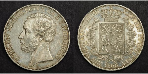 1 Thaler 奥尔登堡大公国 (1814 - 1918) 銀 彼得二世 (奥尔登堡) (1827 - 1900)