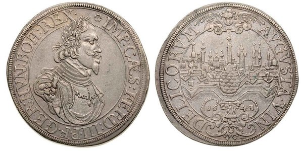 1 Thaler 奥格斯堡 (1276 - 1803 Augsburg) 銀 斐迪南三世 (神圣罗马帝国) (1608-1657)