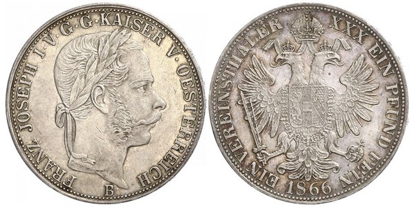 1 Thaler 奧地利帝國 (1804 - 1867) 銀 弗朗茨·约瑟夫一世 (1830 - 1916)