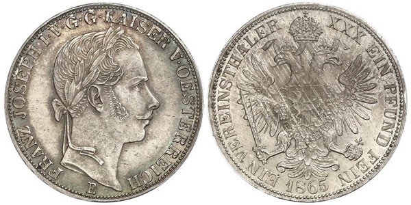 1 Thaler 奧地利帝國 (1804 - 1867) 銀 弗朗茨·约瑟夫一世 (1830 - 1916)