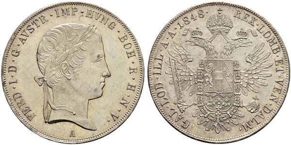 1 Thaler 奧地利帝國 (1804 - 1867) 銀 Ferdinand I of Austria (1793 - 1875)