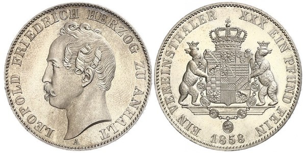 1 Thaler 安哈尔特-德绍 銀 利奥波德四世 (安哈尔特) (1794 - 1871)