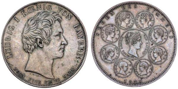 1 Thaler 巴伐利亞王國 (1806 - 1918) 銀 路德维希一世 (巴伐利亚)