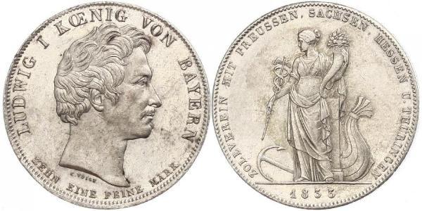 1 Thaler 巴伐利亞王國 (1806 - 1918) 銀 路德维希一世 (巴伐利亚)