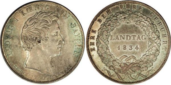1 Thaler 巴伐利亞王國 (1806 - 1918) 銀 路德维希一世 (巴伐利亚)