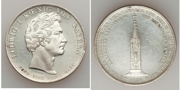 1 Thaler 巴伐利亞王國 (1806 - 1918) 銀 路德维希一世 (巴伐利亚)