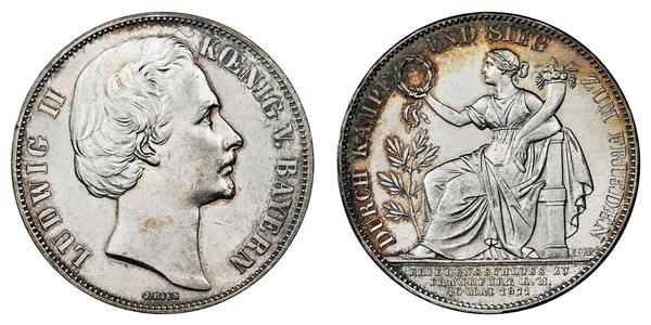 1 Thaler 巴伐利亞王國 (1806 - 1918) 銀 路德维希二世 (巴伐利亚)