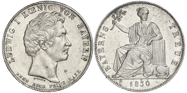 1 Thaler 巴伐利亞王國 (1806 - 1918) 銀 路德维希一世 (巴伐利亚)