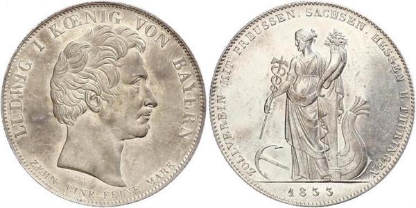1 Thaler 巴伐利亞王國 (1806 - 1918) 銀 路德维希一世 (巴伐利亚)