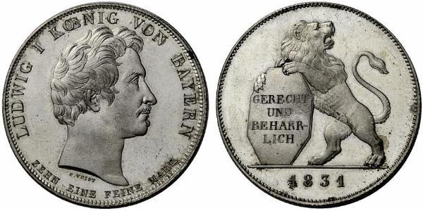 1 Thaler 巴伐利亞王國 (1806 - 1918) 銀 路德维希一世 (巴伐利亚)