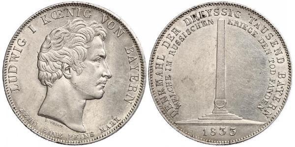 1 Thaler 巴伐利亞王國 (1806 - 1918) 銀 路德维希一世 (巴伐利亚)