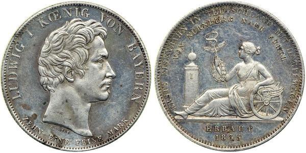 1 Thaler 巴伐利亞王國 (1806 - 1918) 銀 路德维希一世 (巴伐利亚)