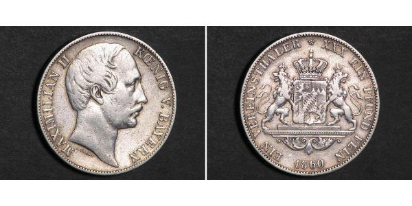 1 Thaler 巴伐利亞王國 (1806 - 1918) 銀 马克西米利安二世 (巴伐利亚国王)