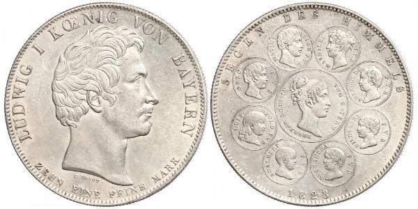 1 Thaler 巴伐利亞王國 (1806 - 1918) 銀 路德维希一世 (巴伐利亚)