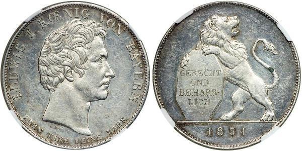 1 Thaler 巴伐利亞王國 (1806 - 1918) 銀 路德维希一世 (巴伐利亚)
