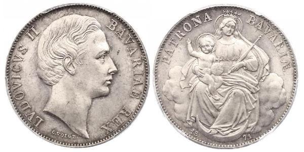 1 Thaler 巴伐利亞王國 (1806 - 1918) 銀 路德维希二世 (巴伐利亚)