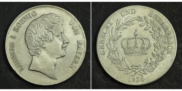 1 Thaler 巴伐利亞王國 (1806 - 1918) 銀 路德维希一世 (巴伐利亚)