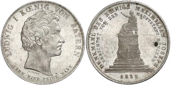 1 Thaler 巴伐利亞王國 (1806 - 1918) 銀 路德维希一世 (巴伐利亚)