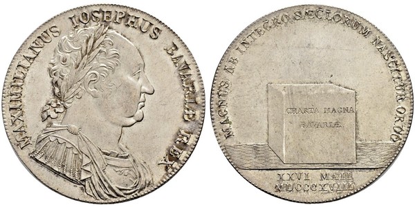 1 Thaler 巴伐利亞王國 (1806 - 1918) 銀 马克西米利安一世 (巴伐利亚国王) (1756 - 1825)
