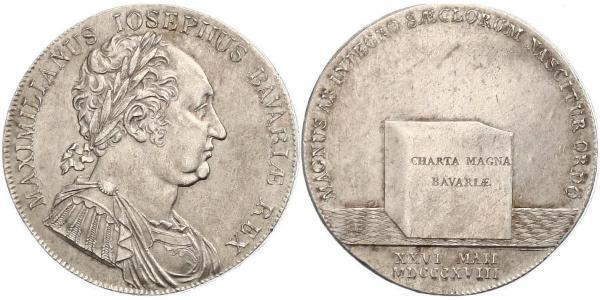 1 Thaler 巴伐利亞王國 (1806 - 1918) 銀 马克西米利安一世 (巴伐利亚国王) (1756 - 1825)