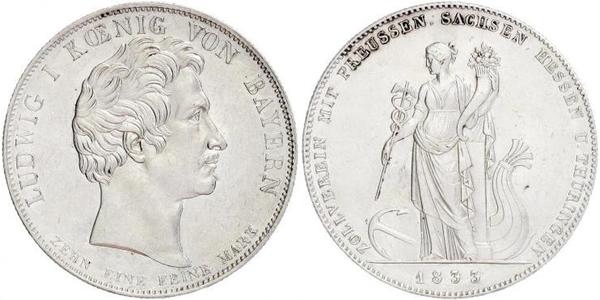 1 Thaler 巴伐利亞王國 (1806 - 1918) 銀 路德维希一世 (巴伐利亚)
