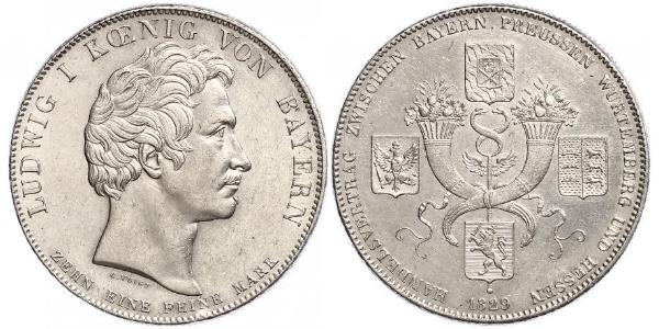 1 Thaler 巴伐利亞王國 (1806 - 1918) 銀 路德维希一世 (巴伐利亚)