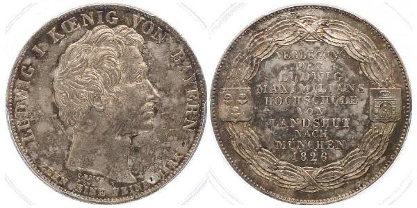 1 Thaler 巴伐利亞王國 (1806 - 1918) 銀 路德维希一世 (巴伐利亚)