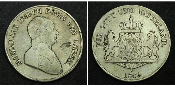 1 Thaler 巴伐利亞王國 (1806 - 1918) 銀 马克西米利安一世 (巴伐利亚国王) (1756 - 1825)