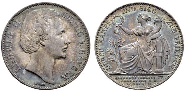 1 Thaler 巴伐利亞王國 (1806 - 1918) 銀 路德维希二世 (巴伐利亚)