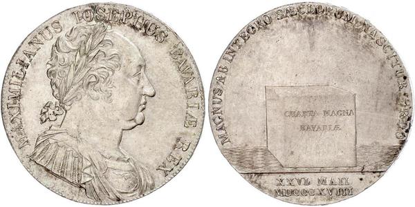 1 Thaler 巴伐利亞王國 (1806 - 1918) 銀 马克西米利安一世 (巴伐利亚国王) (1756 - 1825)
