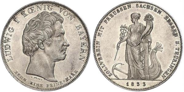 1 Thaler 巴伐利亞王國 (1806 - 1918) 銀 路德维希一世 (巴伐利亚)