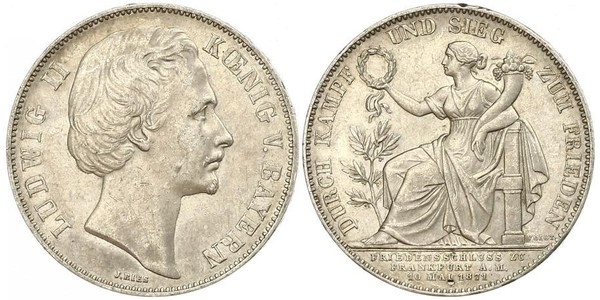 1 Thaler 巴伐利亞王國 (1806 - 1918) 銀 路德维希二世 (巴伐利亚)