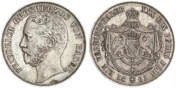 1 Thaler 巴登大公國 (1806 - 1918) 銀 弗里德里希一世 (巴登)