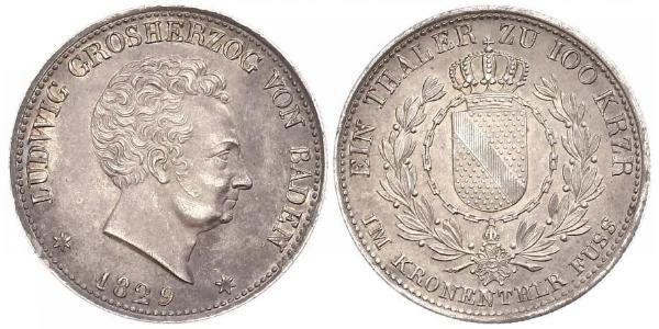 1 Thaler 巴登大公國 (1806 - 1918) 銀 路德维希一世 (巴登)