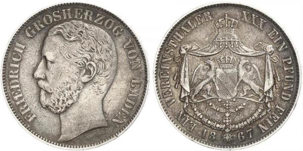 1 Thaler 巴登大公國 (1806 - 1918) 銀 弗里德里希一世 (巴登)