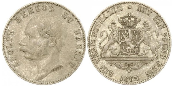 1 Thaler 拿骚公国 (1806 - 1866) 銀 阿道夫 (卢森堡大公)