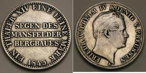 1 Thaler 普魯士王國 (1701 - 1918) 銀 腓特烈·威廉四世 (1795 - 1861)