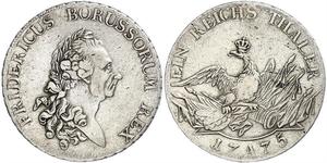 1 Thaler 普魯士王國 (1701 - 1918) 銀 腓特烈二世 (普鲁士) (1712 – 1786)