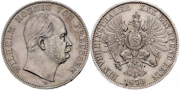 1 Thaler 普魯士王國 (1701 - 1918) 銀 威廉一世 (德国)