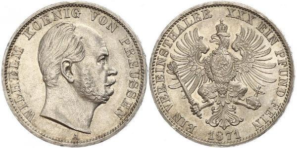 1 Thaler 普魯士王國 (1701 - 1918) 銀 威廉一世 (德国)