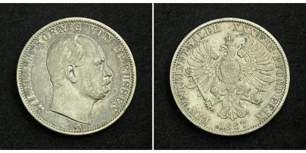 1 Thaler 普魯士王國 (1701 - 1918) 銀 威廉一世 (德国)