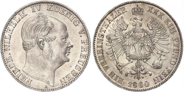 1 Thaler 普魯士王國 (1701 - 1918) 銀 腓特烈·威廉四世 (1795 - 1861)