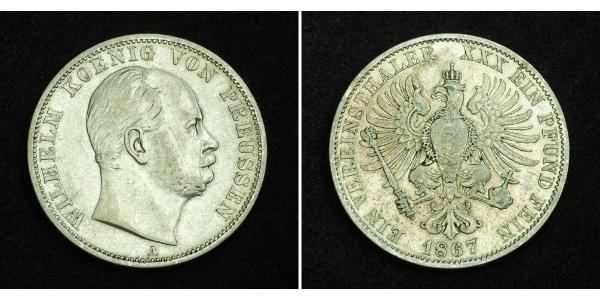1 Thaler 普魯士王國 (1701 - 1918) 銀 威廉一世 (德国)