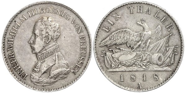 1 Thaler 普魯士王國 (1701 - 1918) 銀 腓特烈·威廉三世 (1770 -1840)