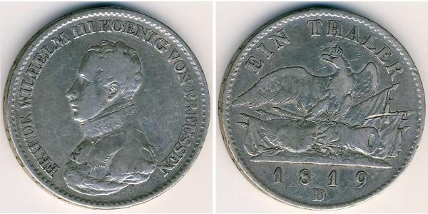 1 Thaler 普魯士王國 (1701 - 1918) 銀 腓特烈·威廉三世 (1770 -1840)