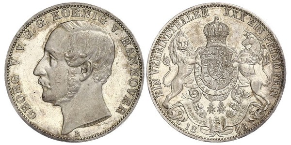 1 Thaler 汉诺威王国 (1814 - 1866) 銀 格奥尔格五世 (汉诺威) (1819 - 1878)