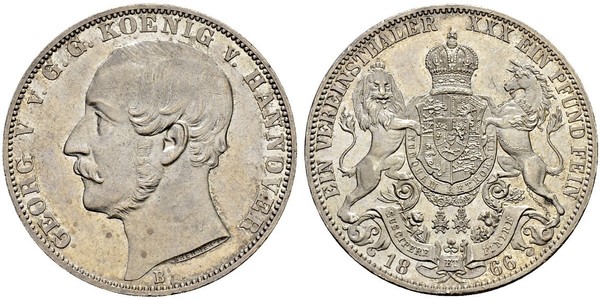 1 Thaler 汉诺威王国 (1814 - 1866) 銀 格奥尔格五世 (汉诺威) (1819 - 1878)