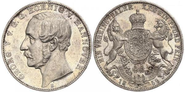 1 Thaler 汉诺威王国 (1814 - 1866) 銀 格奥尔格五世 (汉诺威) (1819 - 1878)