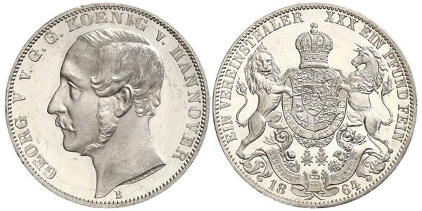 1 Thaler 汉诺威王国 (1814 - 1866) 銀 格奥尔格五世 (汉诺威) (1819 - 1878)